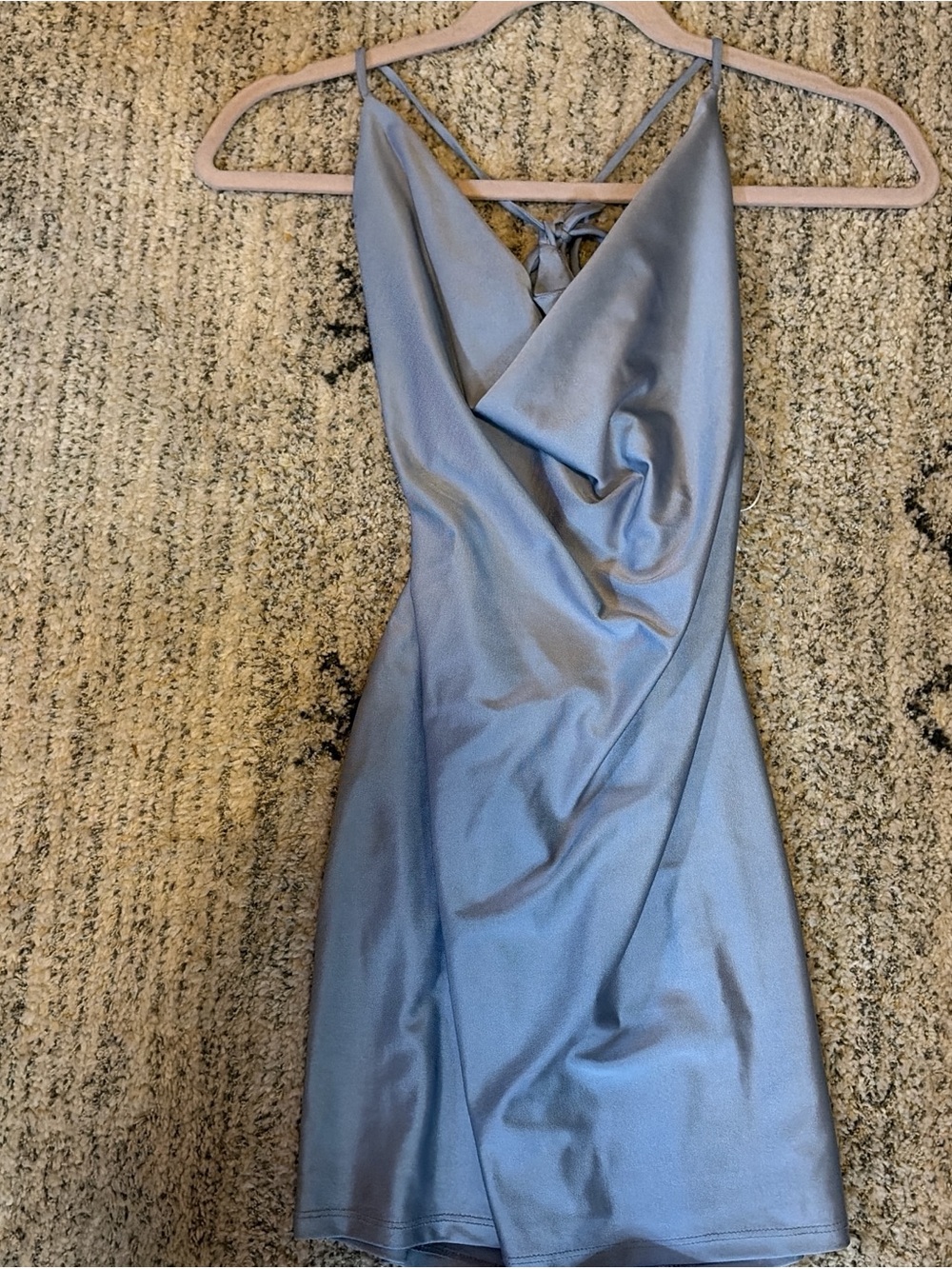 Windsor Steel Blue Satin Cowl Mini Dress